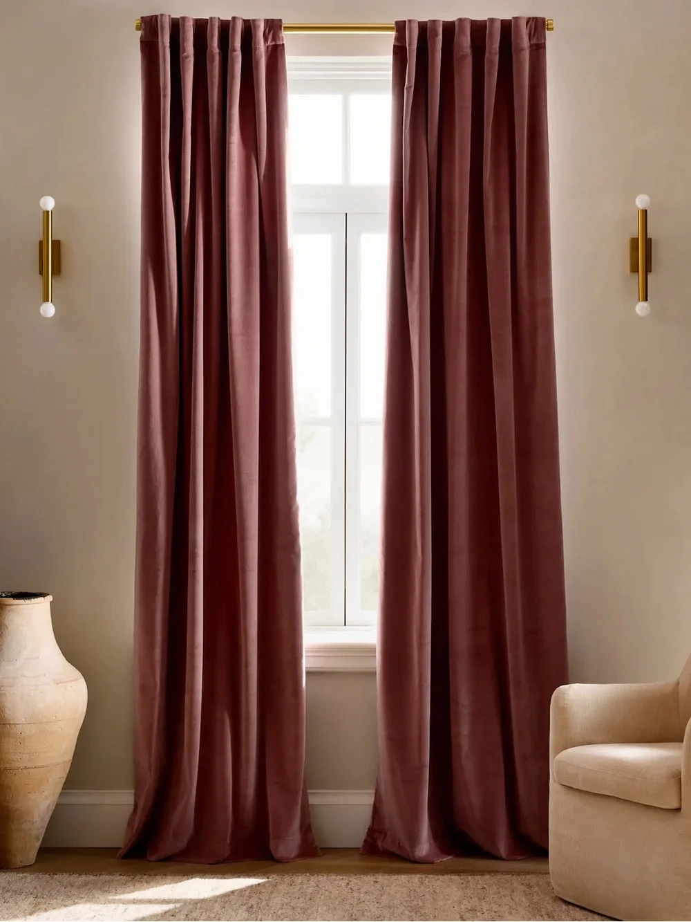 NWT QUINCE 1 48x96 Cotton Velvet Curtain Mauve 9338